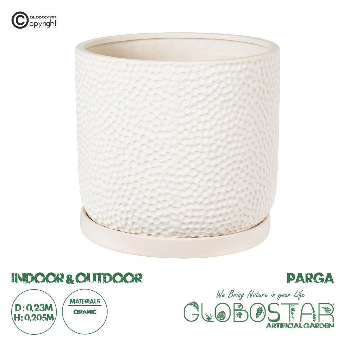 GloboStar® Изкуствена Градина PARGA 20452 Глинено Керамично Кашпо Саксия - Flower Pot Бежово Φ23cm x В20.5cm