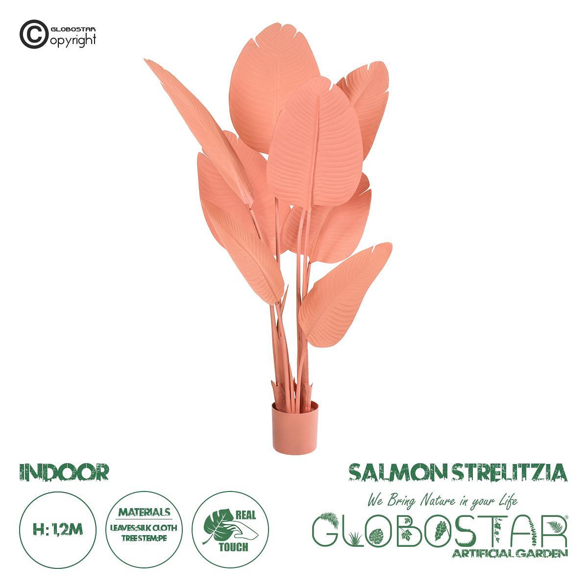GloboStar® Изкуствена Градина SALMON STRELITZIA 20366 Изкуствено Декоративно Растение Сьомга Стрелиция Височина 120cm