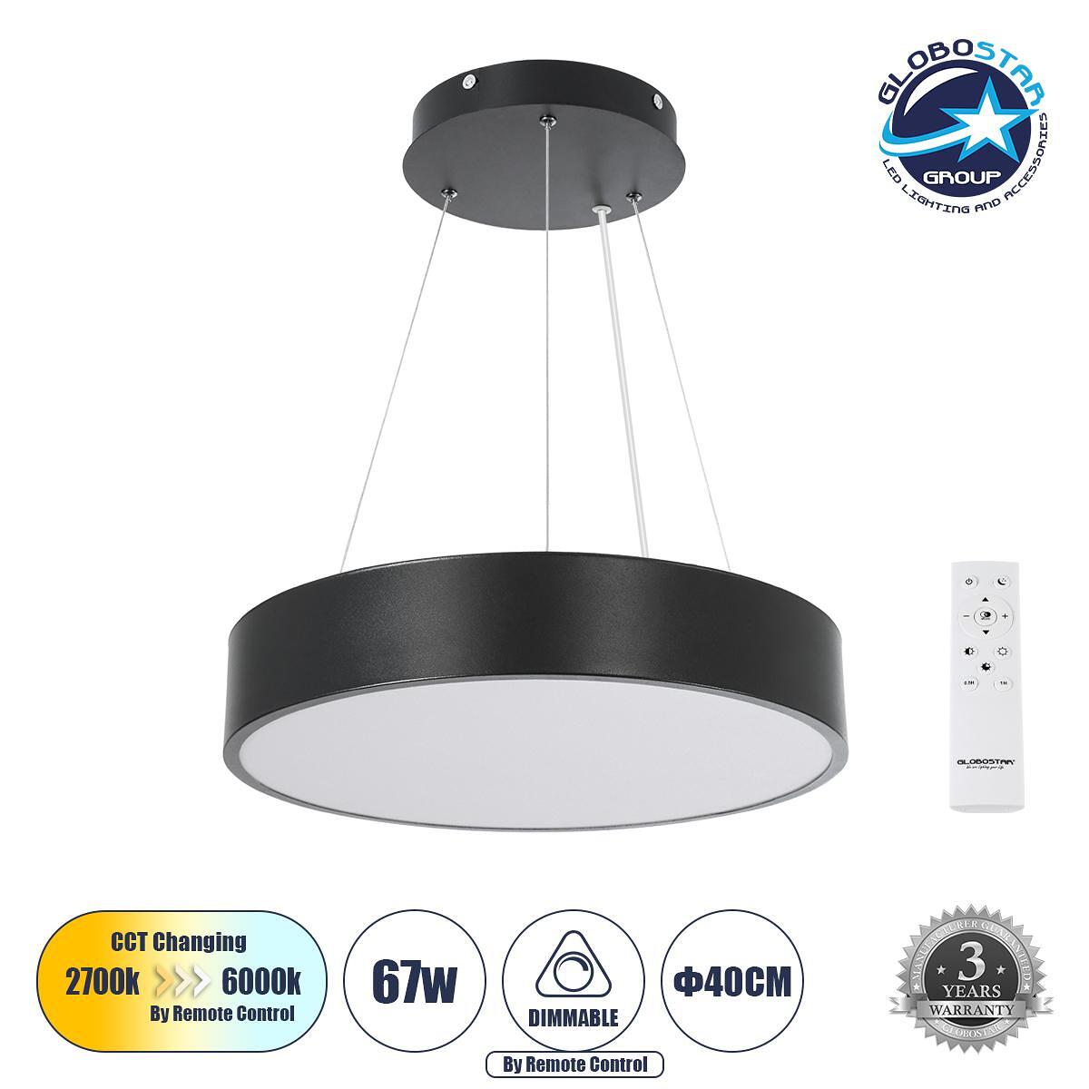 GLOBOSTAR® BURTON 61200 Модерен висящ LED плафон 67W 7370lm 120° AC 220-240V IP20 Регулируема бяла светлина CCT с дистанционно управление от 2700K до