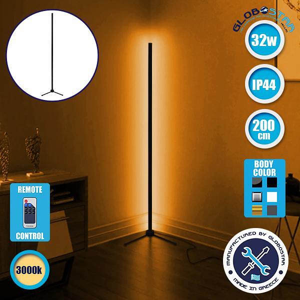 Модерна минималистична черна стояща лампа 200cm LED 32 Watt с безжично RF дистанционно и димер Топло бяло 3000K GloboStar ALIEN Design GLOBO-200-3