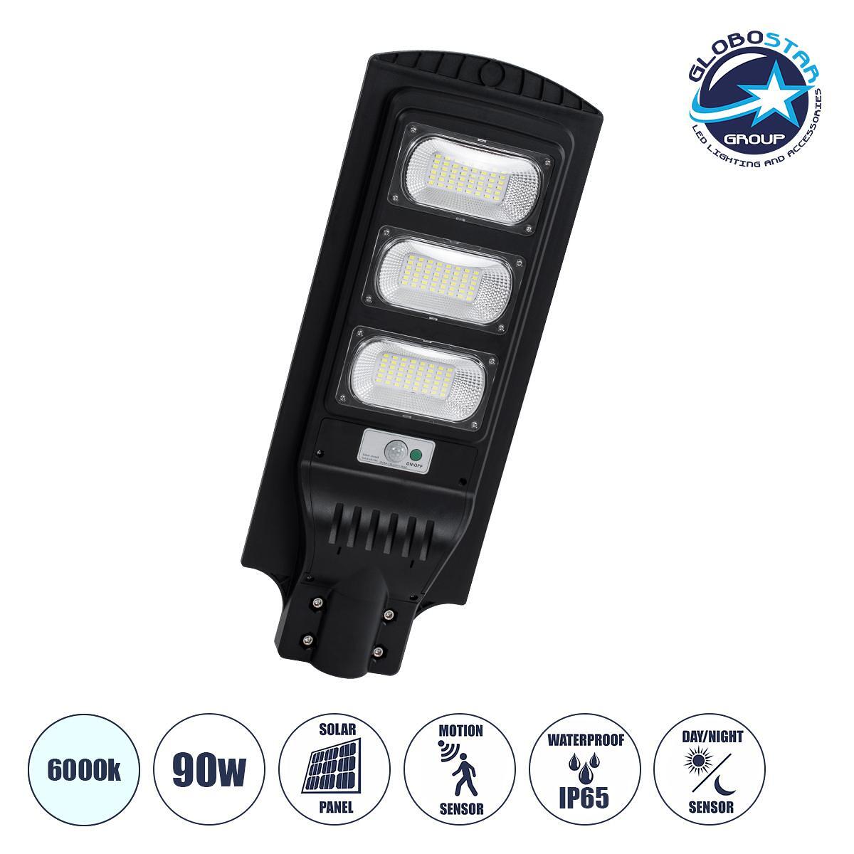 GLOBOSTAR® STREETB 85343 LED Улично Осветително Тяло 90W 4500lm 120° DC 5V с Вграден Фотоволтаичен Панел 6V 12W и Презареждаща се Li-ion Батерия 3.2V