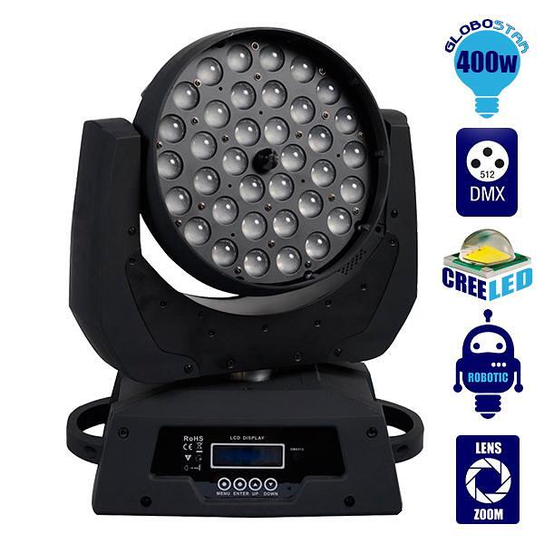 Движеща се роботизирана глава Artemis ZOOM WASH PRO 10°-60° 36*10 Watt CREE LED RGBW 360W 230V DMX512 GloboStar 51116