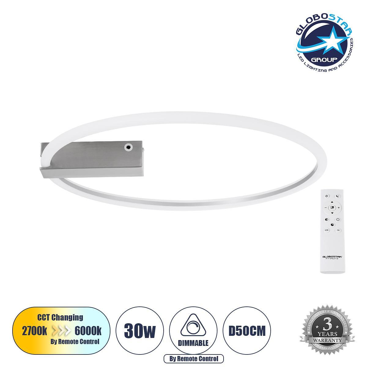 GLOBOSTAR® CINDERELLA 60983 Модерен LED плафон 30W 3360lm 360° AC 220-240V IP20 Регулируема бяла светлина CCT с дистанционно управление от 2700K до 6