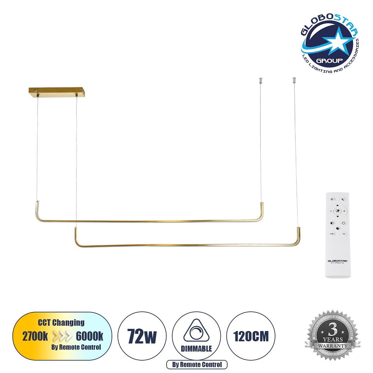 GLOBOSTAR® LINARIA DUO 60926 Модерен висящ LED плафон 72W 8300lm 200° AC 220-240V IP20 Регулируема бяла светлина CCT с дистанционно управление от 270