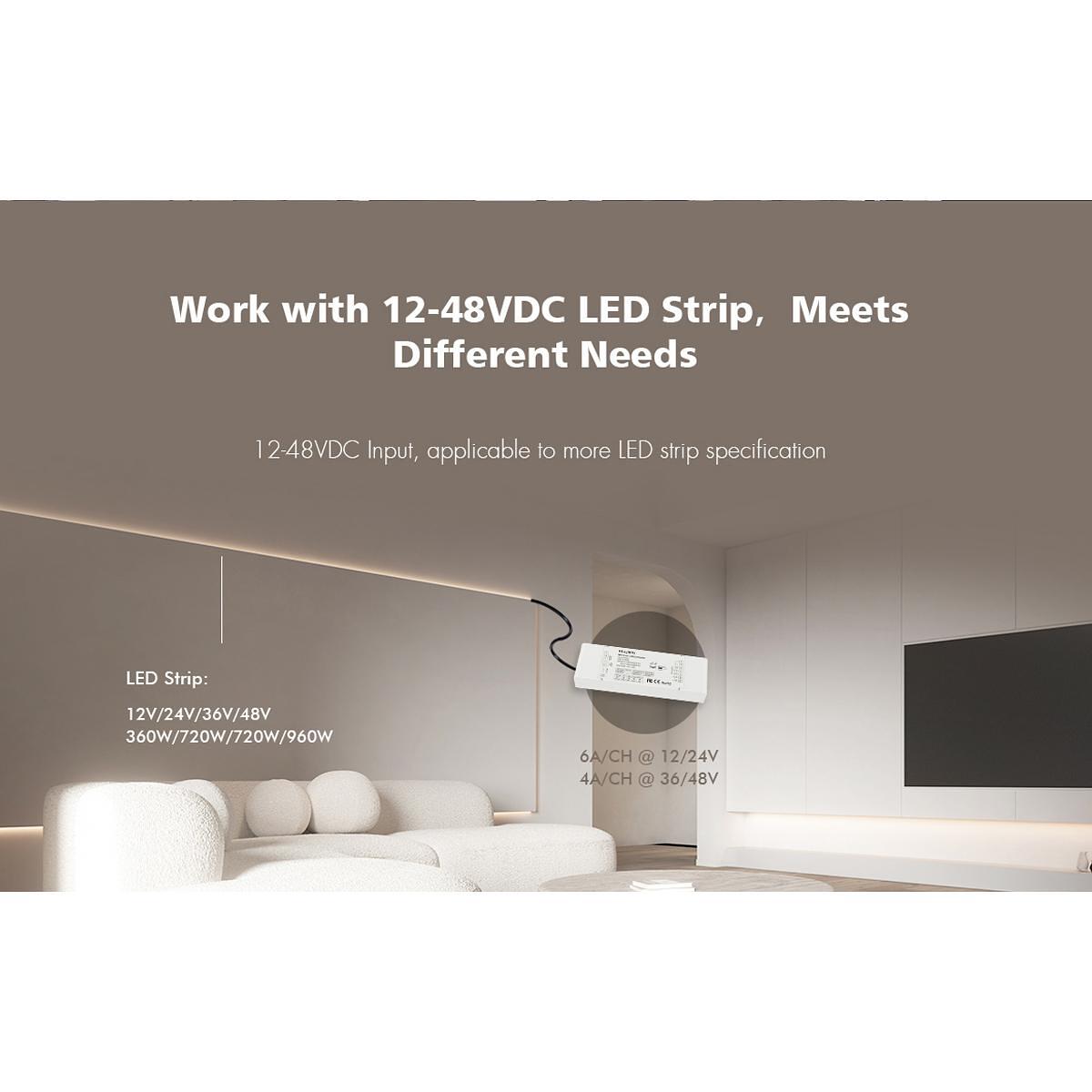 GLOBOSTAR® SKYDANCE-V5-L(WT) 71470 DC WiFi & RF 2.4Ghz & Push Димер / Контролер с 5 x 6A 288W Канала DC 12-48V 30A 1440W Max IP20 - WiFi & RF 2.4Ghz