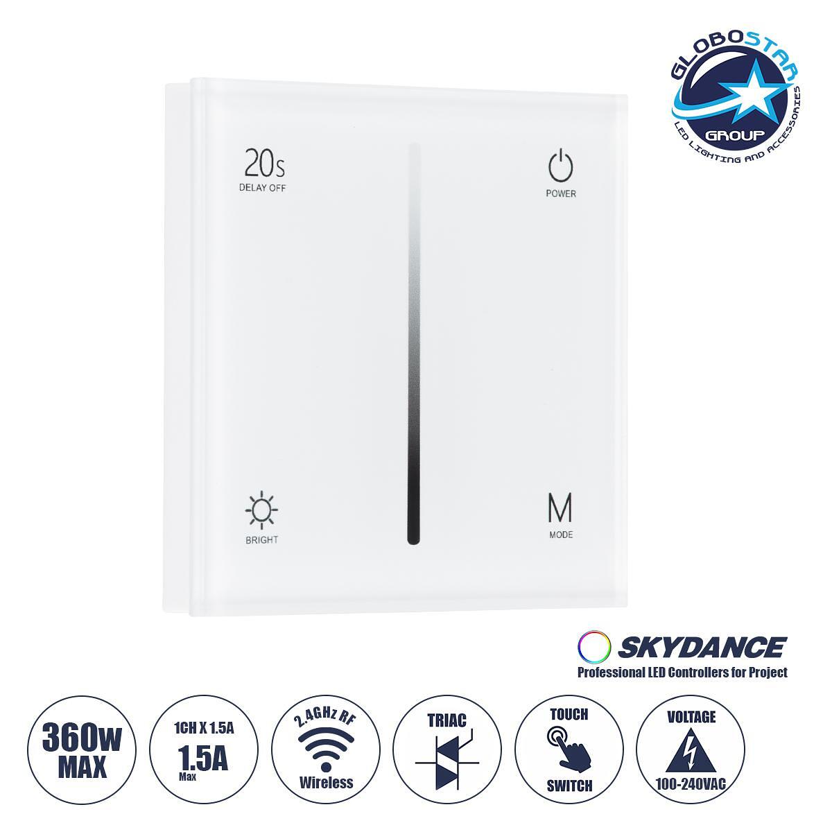 GloboStar® 71452 S1-T SKYDANCE AC Smart RF 2.4Ghz & Докосване - Touch Triac Dimming AC100-240V към AC100-240V 1 x 1.5A 360W - Макс 1.5A 360W - IP20 -
