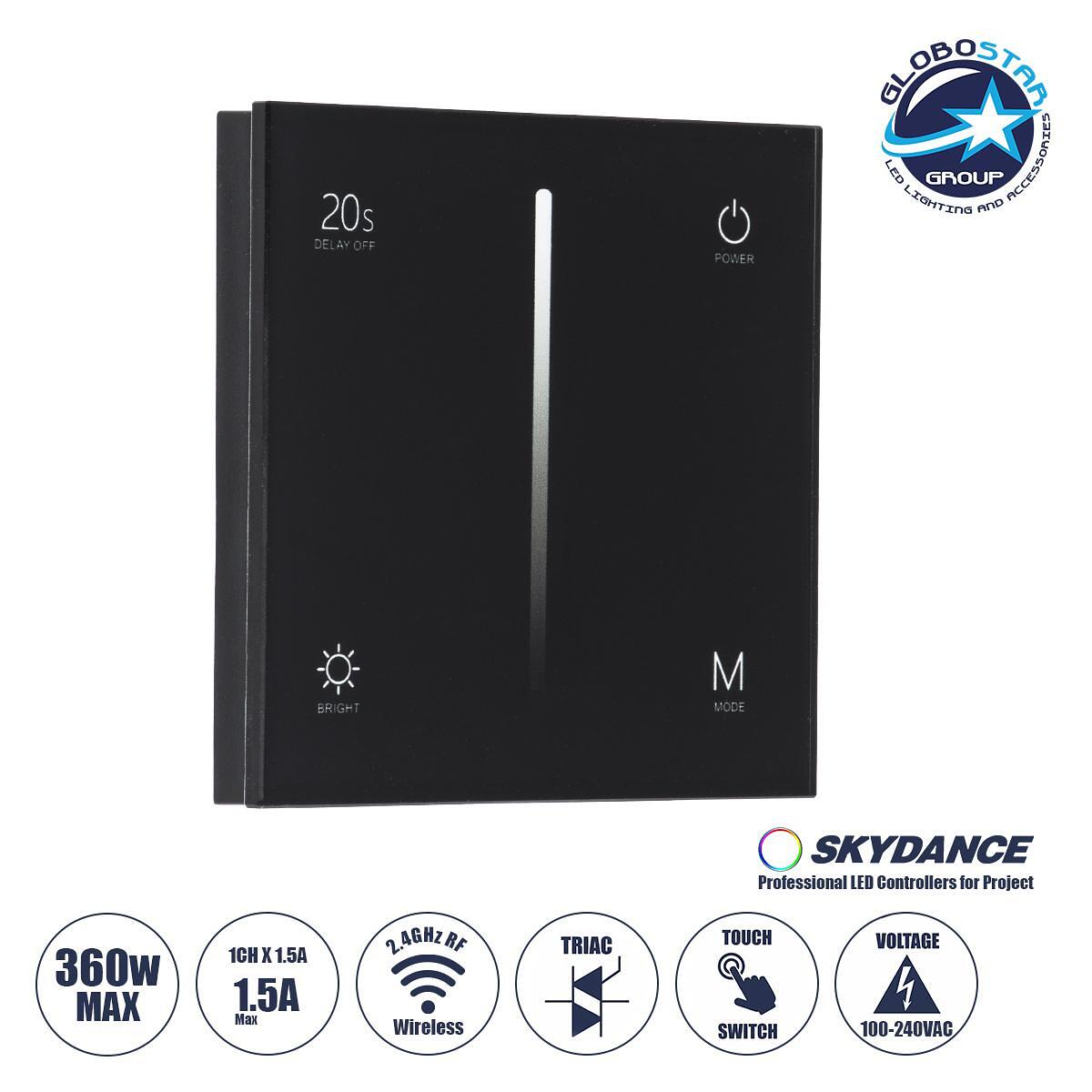 GloboStar® 71453 S1-T SKYDANCE AC Smart RF 2.4Ghz & Докосване - Touch Triac Dimming AC100-240V към AC100-240V 1 x 1.5A 360W - Макс 1.5A 360W - IP20 -