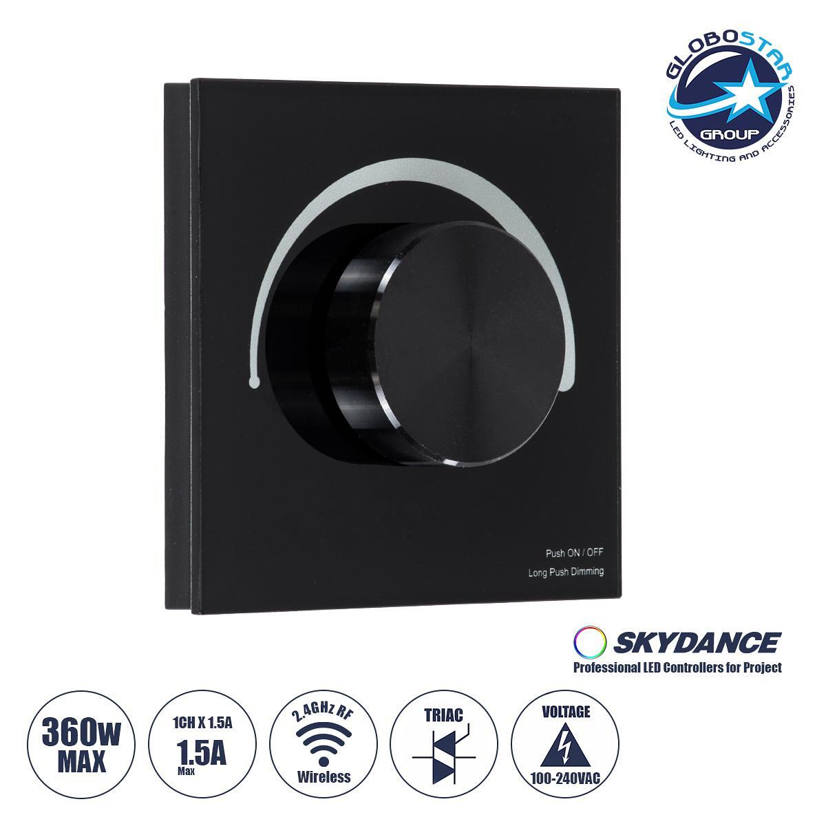 GloboStar® 71455 S1-K SKYDANCE AC Smart RF 2.4Ghz & Димер - Push ON/OFF Triac Dimming AC100-240V към AC100-240V 1 x 1.5A 360W - Макс 1.5A 360W - IP20
