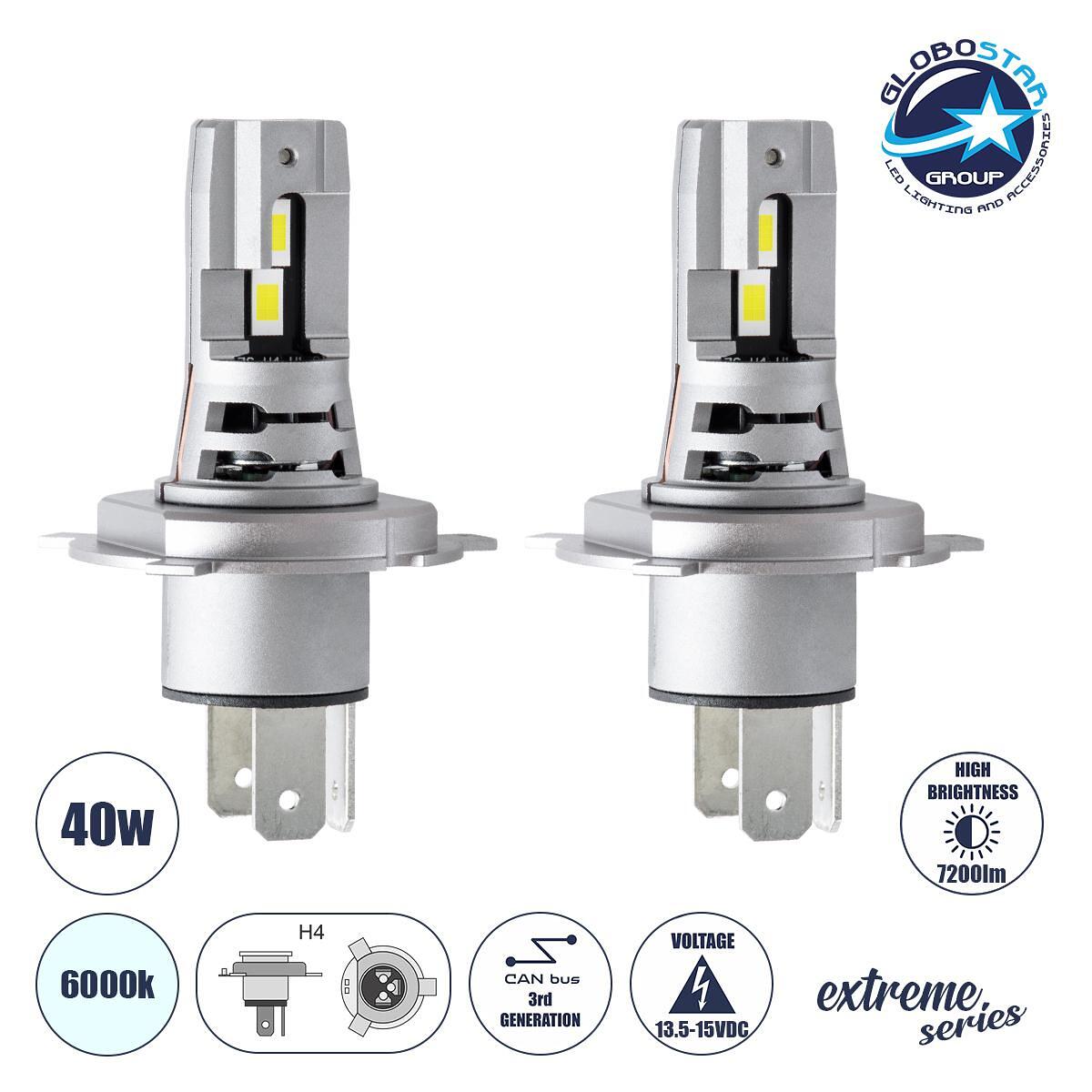 GloboStar® 85648 7S H4 KIT Основно Осветление за Автомобил и Мотоциклет 3rd Generation Can-Bus Extreme Series LED 7035 SMD 40W 7200lm DC 13.5-15V Вод