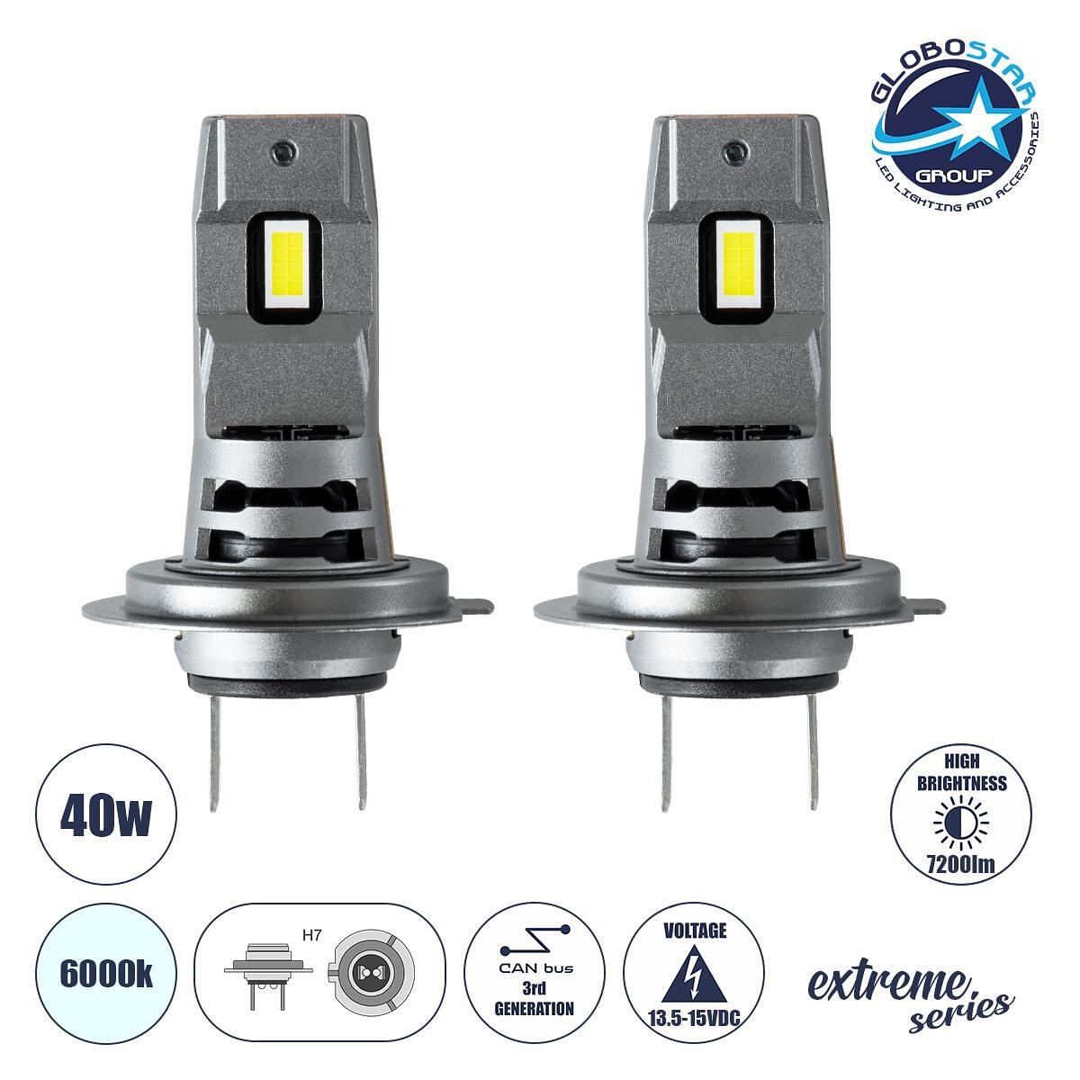 GloboStar® 85649 7S H7 KIT Основен Осветителен Комплект за Автомобили и Мотоциклети 3-то Поколение Can-Bus Extreme Series LED 7035 SMD 40W 7200lm DC