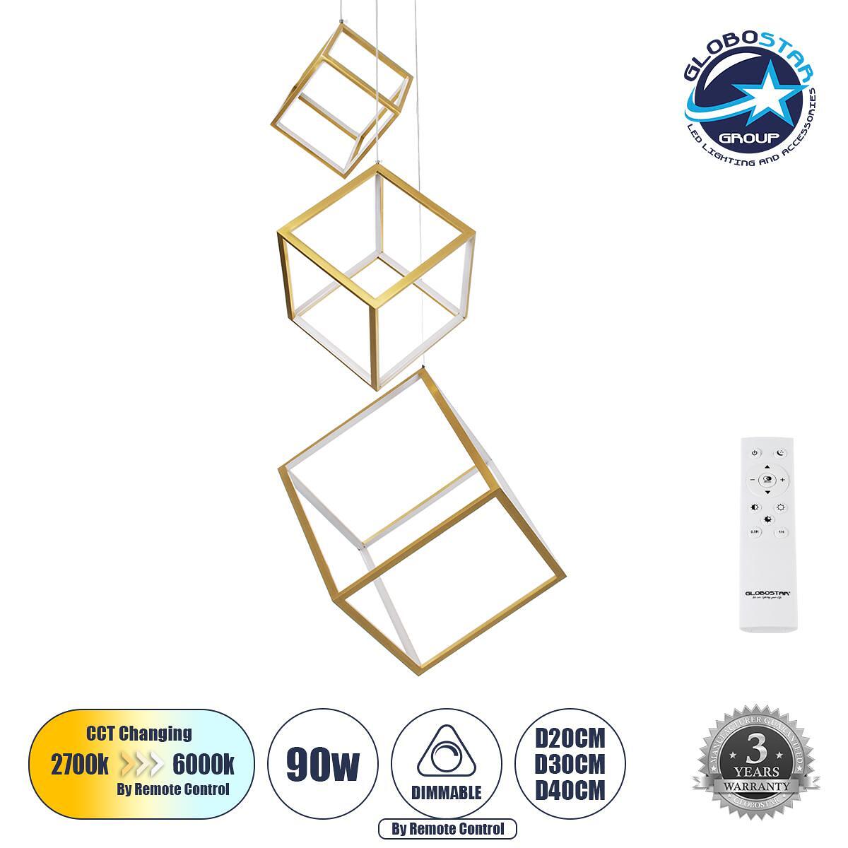 GLOBOSTAR® KIBOO-TRIO 60932 Модерен висящ LED плафон 90W 10350lm 360° AC 220-240V IP20 Регулируема бяла светлина CCT с дистанционно управление от 270