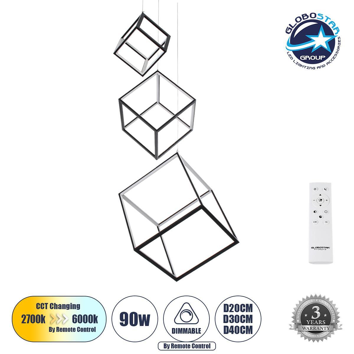 GLOBOSTAR® KIBOO-TRIO 60931 Модерен висящ LED плафон 90W 10350lm 360° AC 220-240V IP20 Регулируема бяла светлина CCT с дистанционно управление от 270