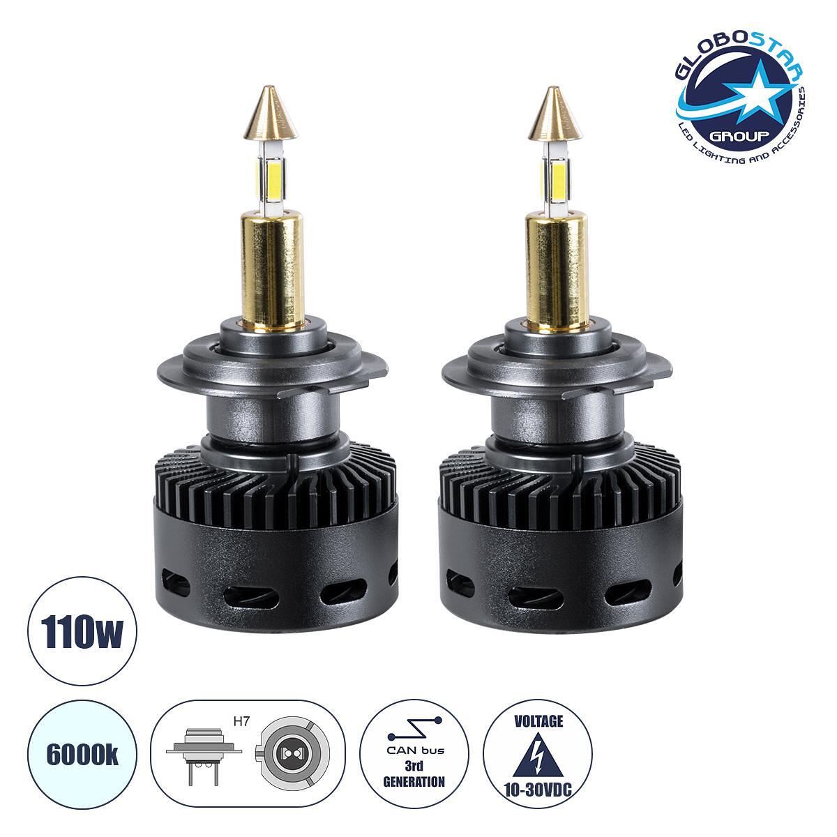 GLOBOSTAR® LEDKITX10 81505 Крушка H7 CANbus LED 55W/110W 5500lm/11000lm 360° DC 12-24V Водоустойчива IP65 Студено Бяло 6000K - CREE COB Чип - Д3.3 x