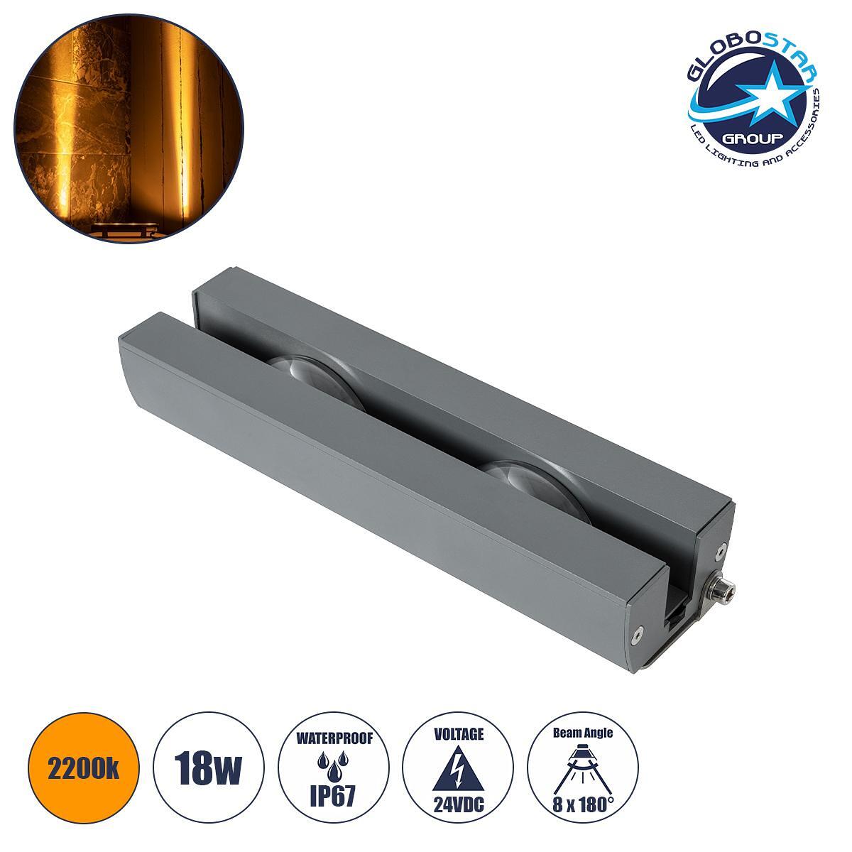 GLOBOSTAR® WINDOWARTE 90718 Осветително тяло за подчертаване на прозорци LED 18W 1530lm 8°x180° DC 24V Водоустойчиво IP67 Ултра топло бяло 2200K Дими