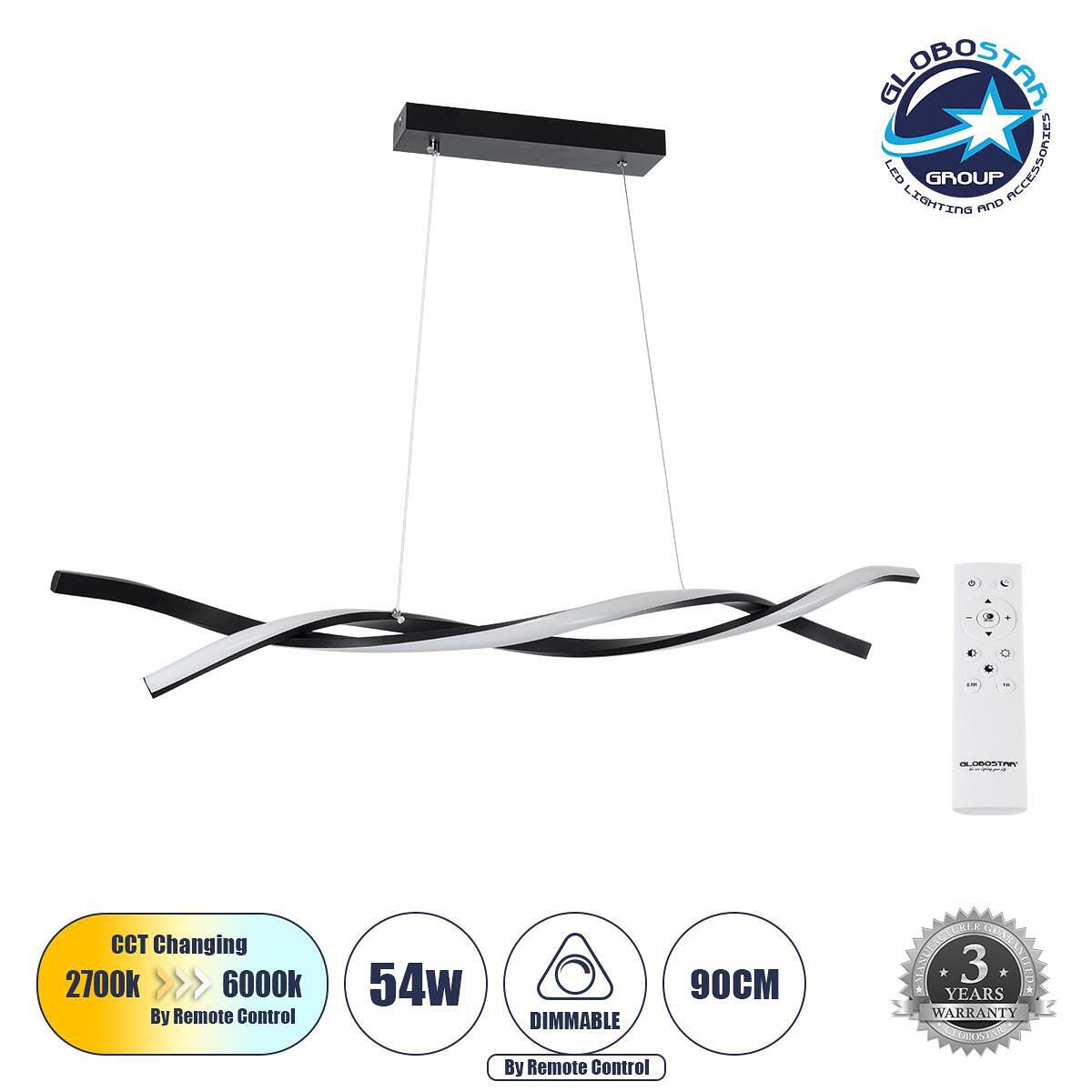 GLOBOSTAR® MORALES 61275 Модерен висящ LED плафон 54W 6048lm 300° AC 220-240V IP20 Регулируема бяла светлина CCT с дистанционно управление от 2700K д