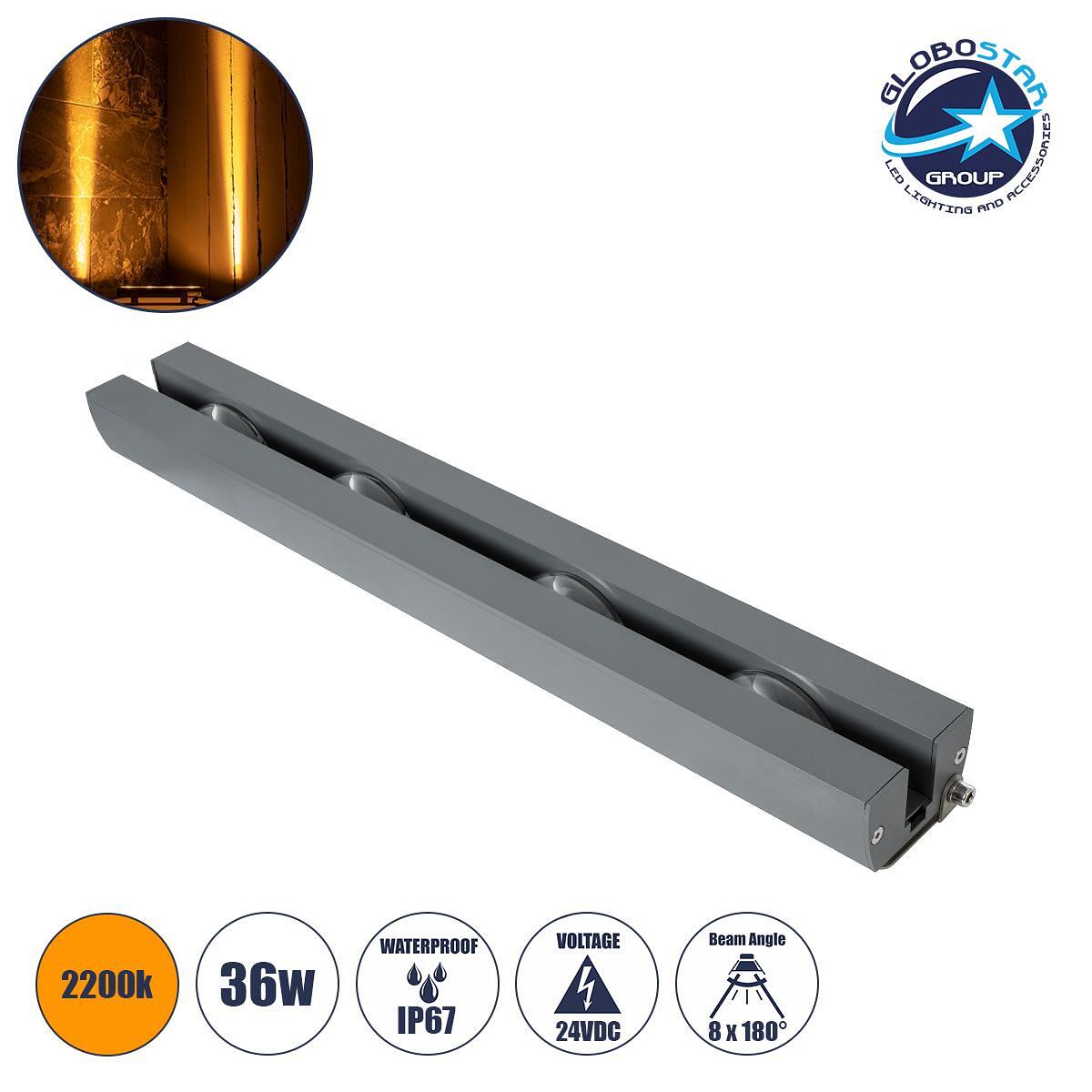 GLOBOSTAR® WINDOWARTE 90722 Осветително тяло за акцентиране на прозорци LED 36W 3060lm 8°x180° DC 24V Водоустойчиво IP67 Ултра топло бяло 2200K Димир