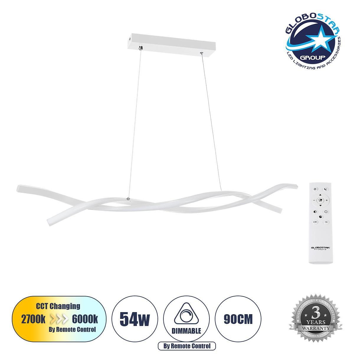 GLOBOSTAR® MORALES 61276 Модерен висящ LED плафон 54W 6048lm 300° AC 220-240V IP20 Регулируема бяла светлина CCT с дистанционно управление от 2700K д