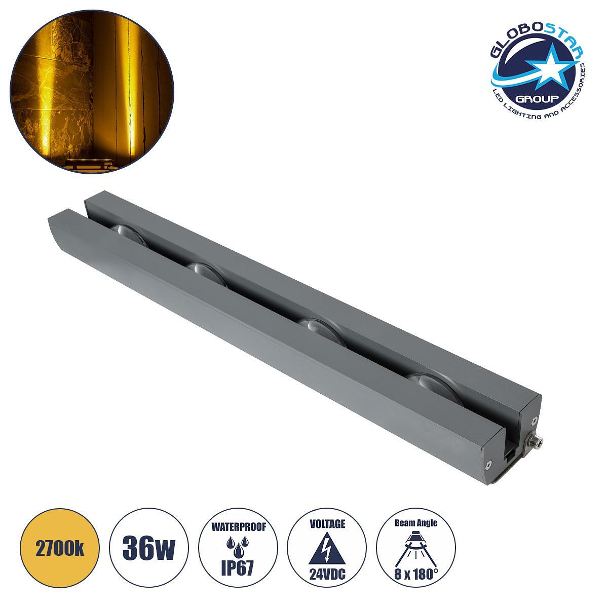 GLOBOSTAR® WINDOWARTE 90723 Осветително тяло за подчертаване на прозорци LED 36W 3240lm 8°x180° DC 24V Водоустойчиво IP67 Топло бяло 2700K Димируемо