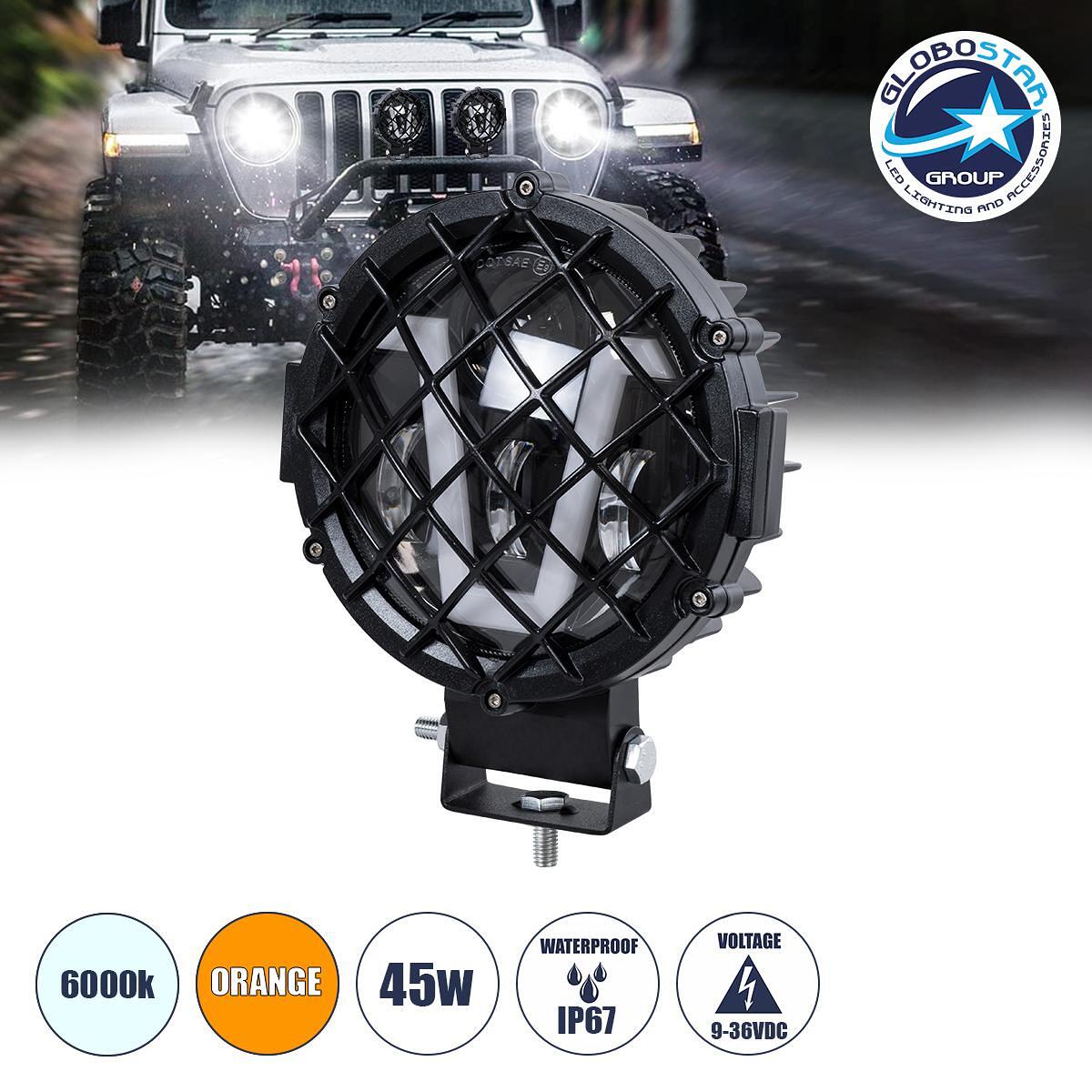 GloboStar® 85439 Работни светлини за превозни средства и JEEP с V Light DRL & LED мигач High Power 45W DC 9-36V Водоустойчив IP67 Оранжево & Студено