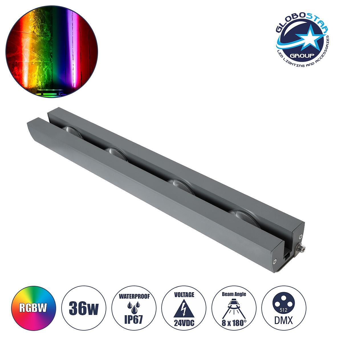 GLOBOSTAR® WINDOWARTE 90725 Осветително тяло за подчертаване на прозорци LED 36W 2880lm 8°x180° DC 24V Водоустойчиво IP67 Многоцветно RGBW Димируемо