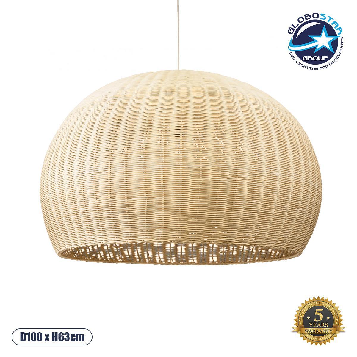 GLOBOSTAR® RAITO 01826 Boho Висящо Осветително Тяло за Таван с Фасунга 1 x E27 AC 220-240V IP20 - Бежово - Д100 x Ш100 x В63cm