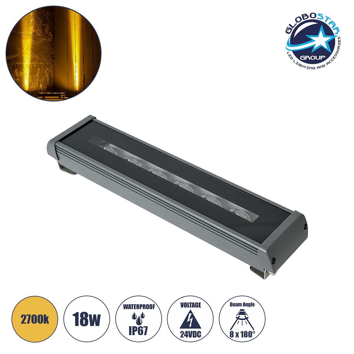 GLOBOSTAR® WINDOWRAFI 90727 Осветително тяло за подчертаване на прозорци LED 18W 1620lm 8°x180° DC 24V Водоустойчиво IP67 Топло бяло 2700K Димируемо