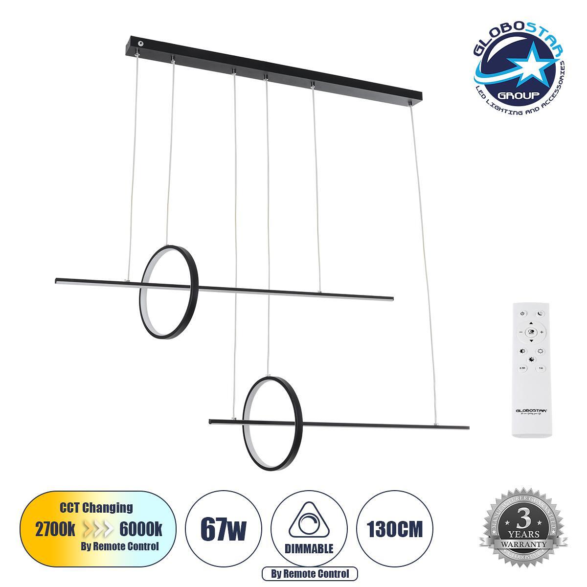 GLOBOSTAR® LINEARE 61290 Модерен висящ LED плафон 67W 7504lm 300° AC 220-240V IP20 Регулируема бяла CCT с дистанционно управление от 2700K до 6000K D