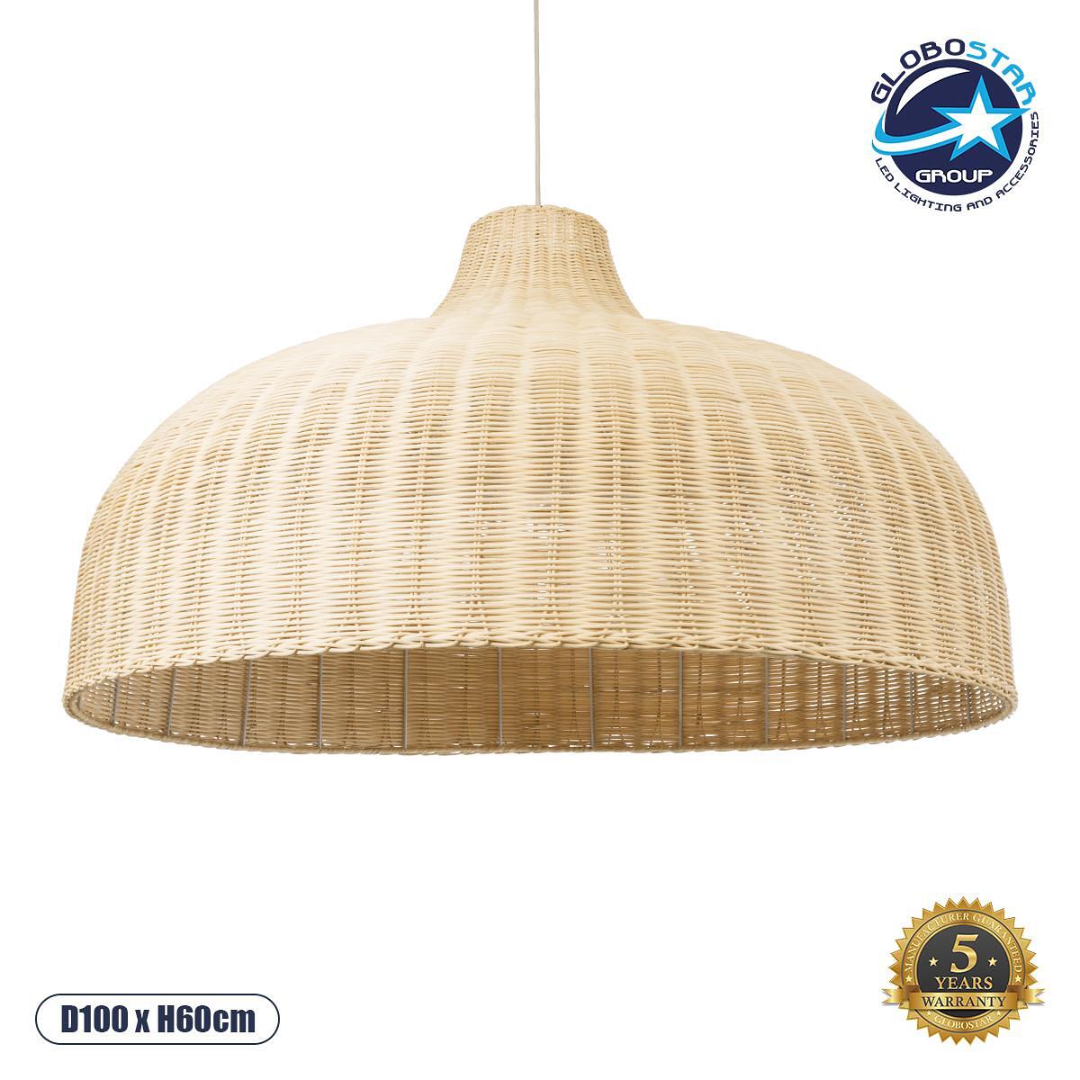 GLOBOSTAR® AFURU 01829 Boho Висяща Лампа за Таван с Фасунга 1 x E27 AC 220-240V IP20 - Бежово - Д100 x Ш100 x В60cm