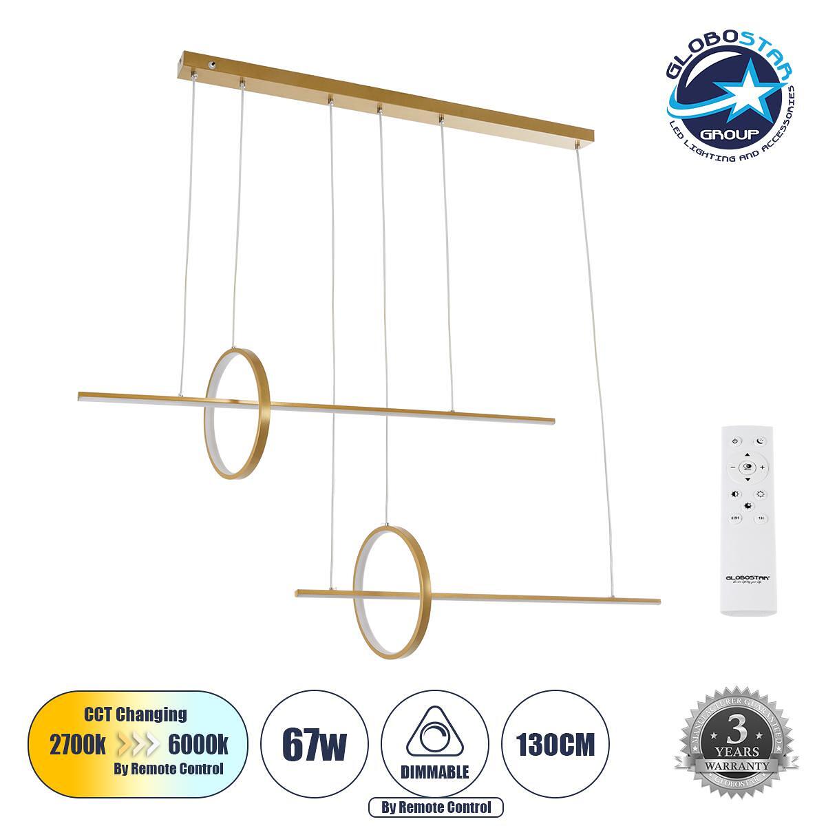 GLOBOSTAR® LINEARE 61291 Модерен висящ LED плафон 67W 7504lm 300° AC 220-240V IP20 Регулируем бял CCT с дистанционно управление от 2700K до 6000K Dim