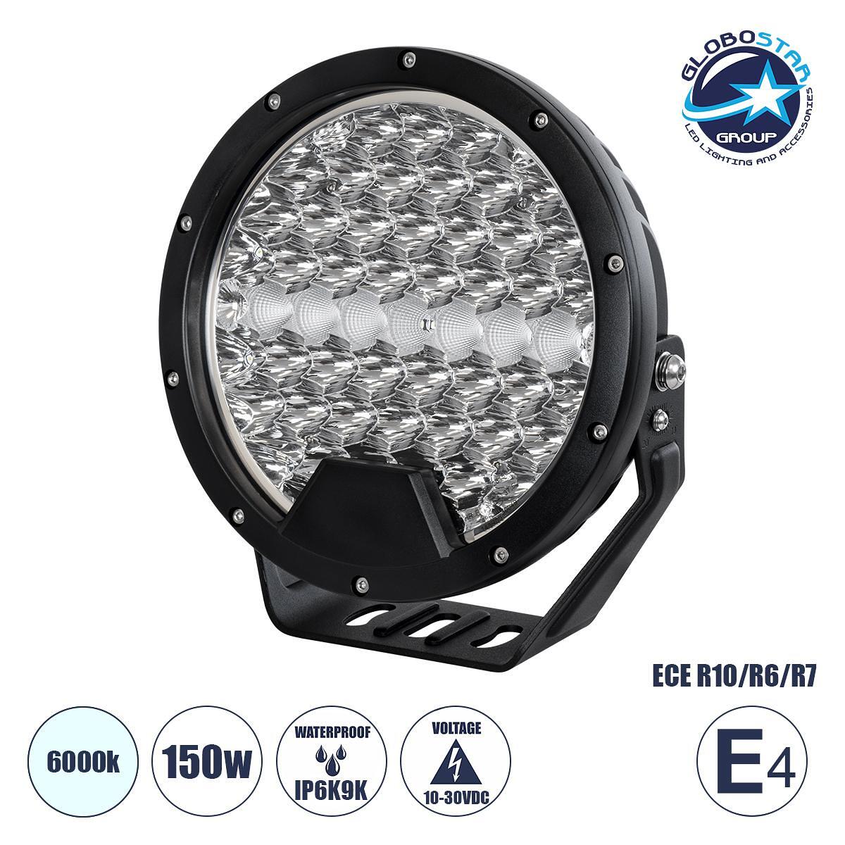 GloboStar® 85337 E4 Маркировка Работни светлини за превозни средства и JEEP - LED работни фарове за автомобили и JEEP High Power 150W DC 10-30V Водоу