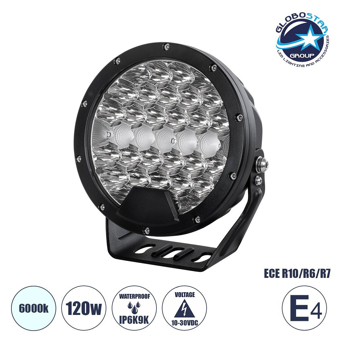 GloboStar® 85338 E4 Маркировъчни и Работни LED Фарове за Превозни Средства и JEEP High Power 120W DC 10-30V Водоустойчив IP6K9K Студено Бяло 6000K M1
