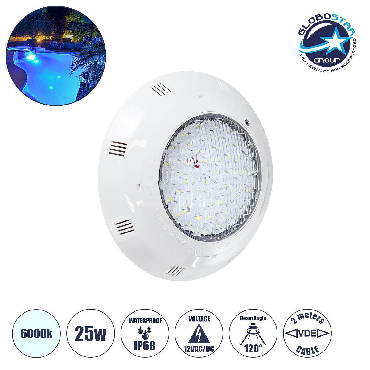 GLOBOSTAR® POOLETI 61538 Подводно осветително тяло за фонтани/басейни LED 25W 2125lm 120° DC 12V Водоустойчиво IP68 Студено бяло 6000K Димируемо - Br