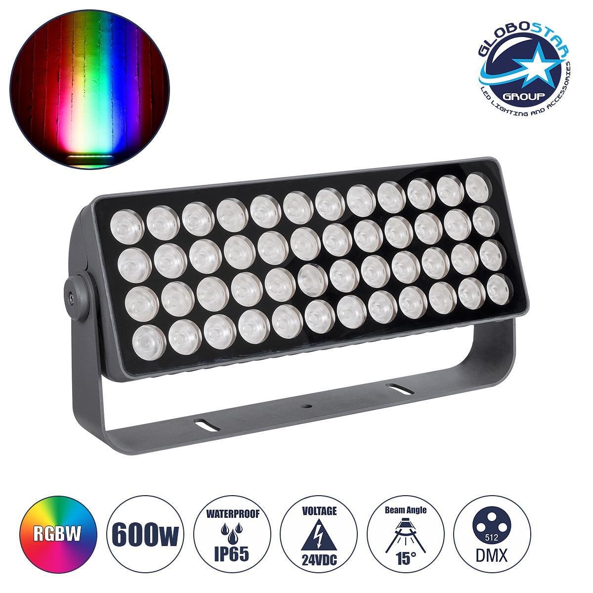 GLOBOSTAR® FLOOD-TURBO 90733 Прожектор Wall Washer за осветление на сгради LED 600W 33490lm 15° DC 24V Водоустойчив IP65 Д50 x Ш18.5 x В12.5cm Многоц