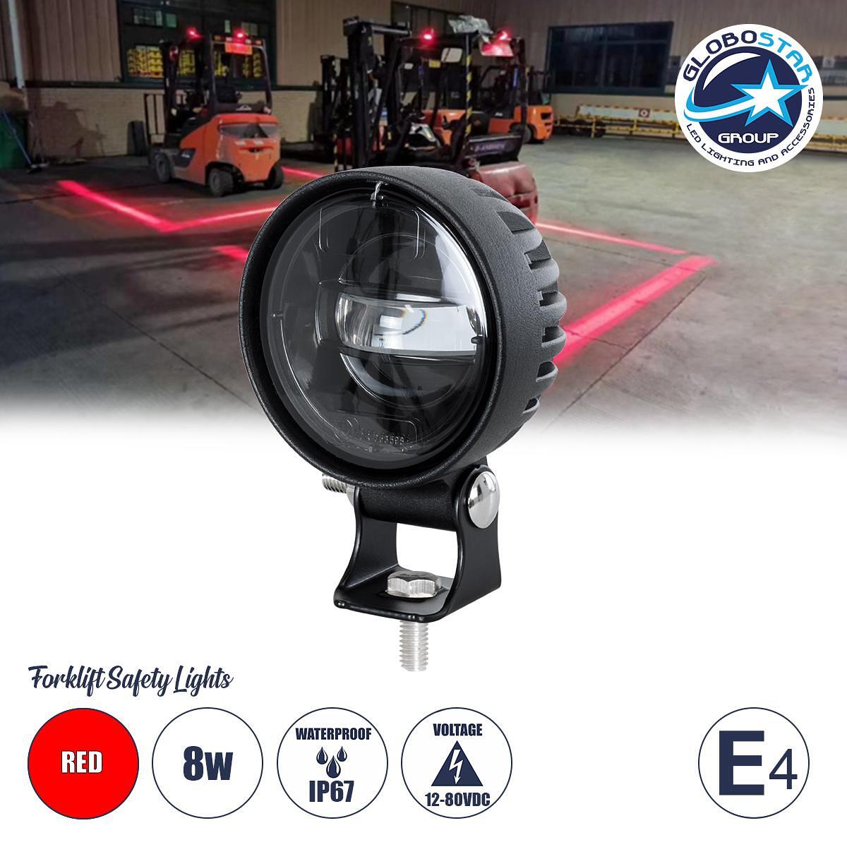 GloboStar® 85340 E4 Маркерни светлини за мотокари - Предупредителни и маркиращи LED светлини за мотокари - LED 8W DC 12-80V Водоустойчив IP67 Червен