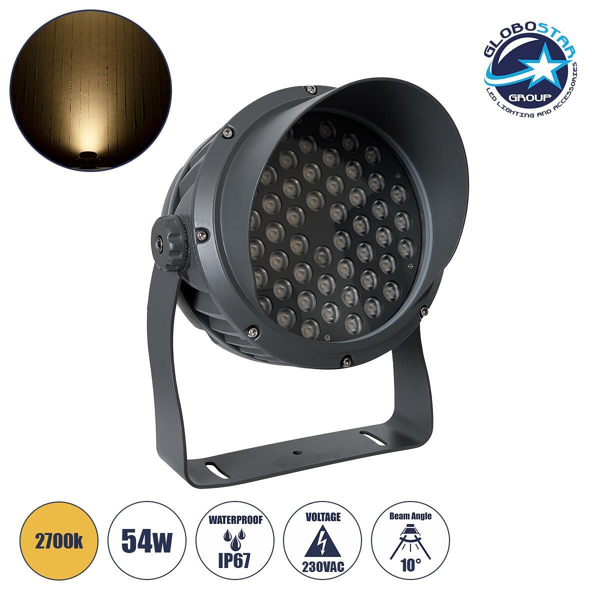 GLOBOSTAR® FLOODIMO 90743 Прожектор Спот Wall Washer с Антибликова Решетка LED 54W 4860lm 10° AC 220-240V Водоустойчив IP67 Топло Бяло 2700K - Bridge