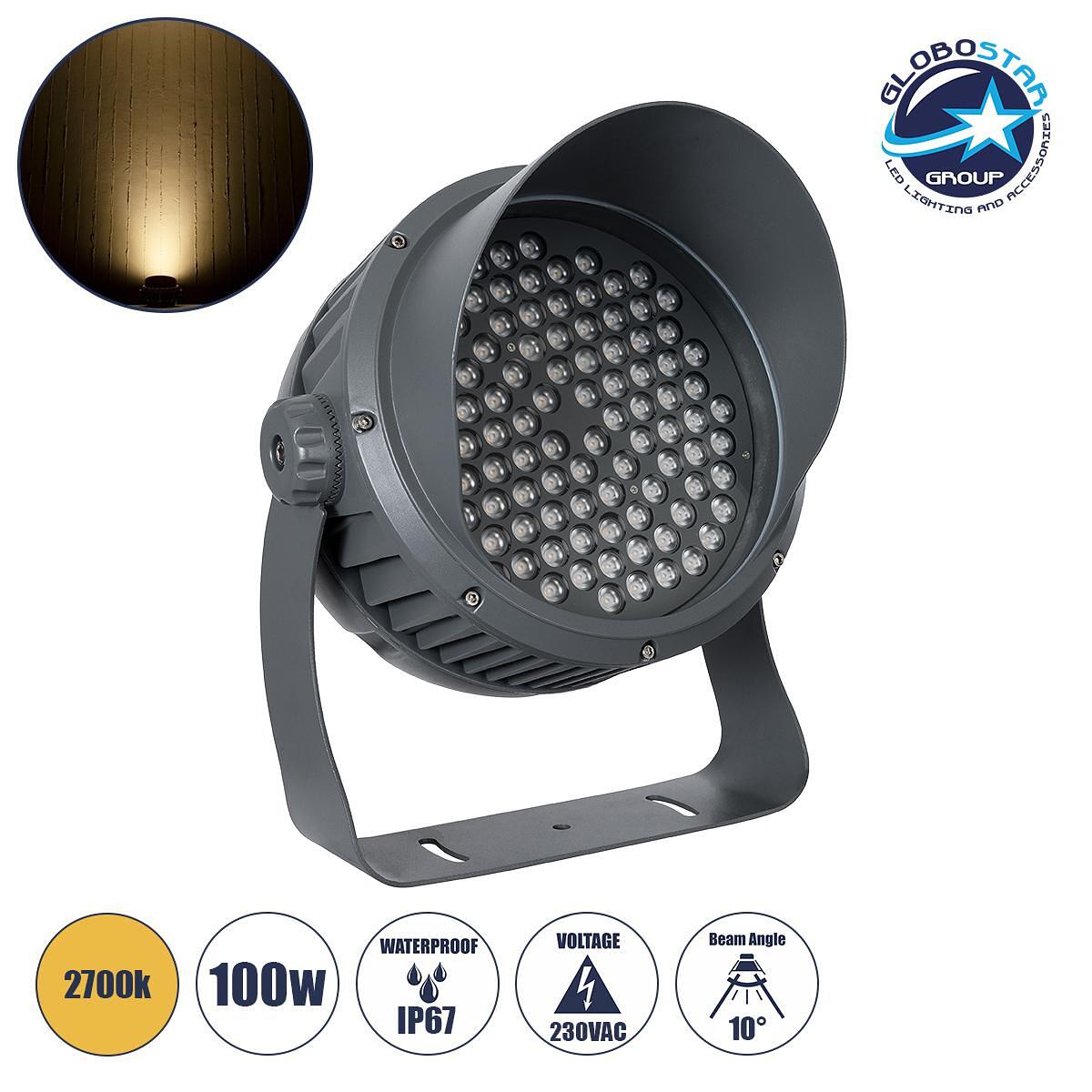 GLOBOSTAR® FLOODIMO 90746 Прожектор Спот Wall Washer с Антибликова Решетка LED 100W 9000lm 10° AC 220-240V Водоустойчив IP67 Топло Бяло 2700K - Bridg