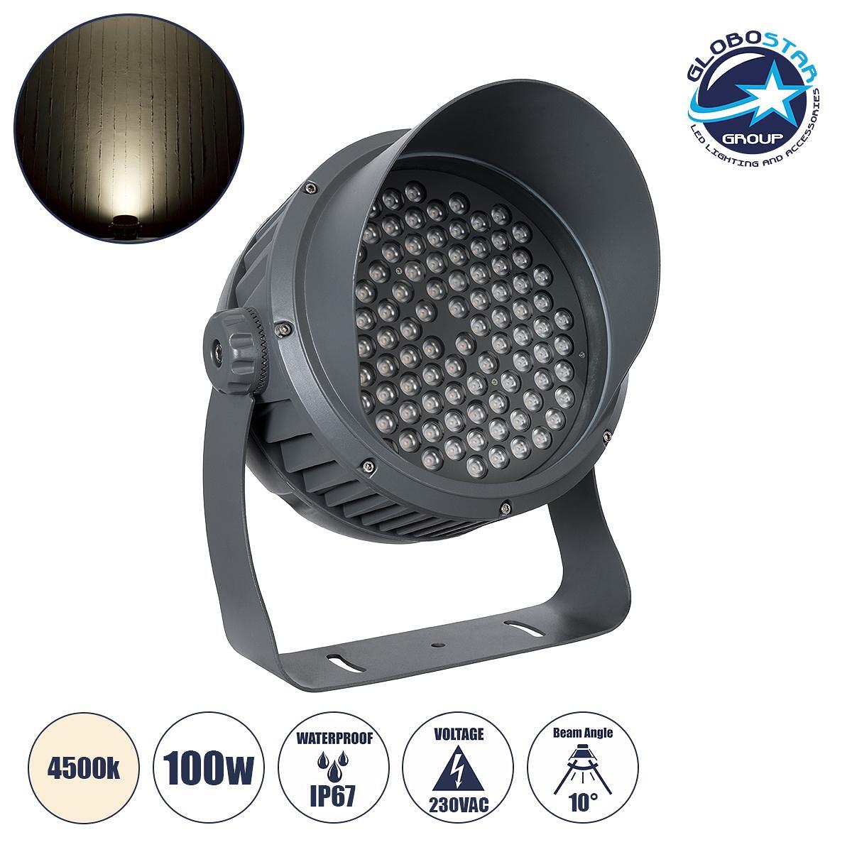 GLOBOSTAR® FLOODIMO 90747 Прожектор Спот Wall Washer с Антибликова Решетка LED 100W 9500lm 10° AC 220-240V Водоустойчив IP67 Неутрално Бяло 4500K - B