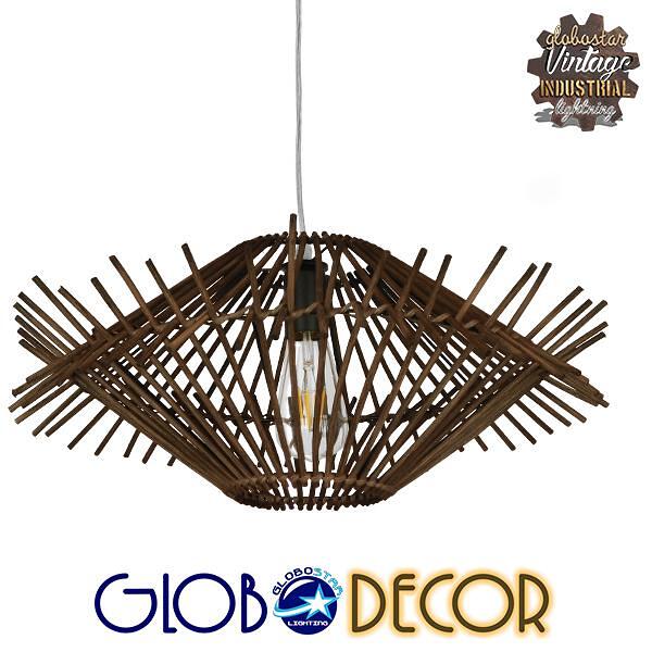 GLOBOSTAR® SASSO 01602 Boho Висяща Лампа за Таван с Фасунга 1 x E27 AC 220-240V IP20 - Кафяво - Д50 x Ш50 x В23cm