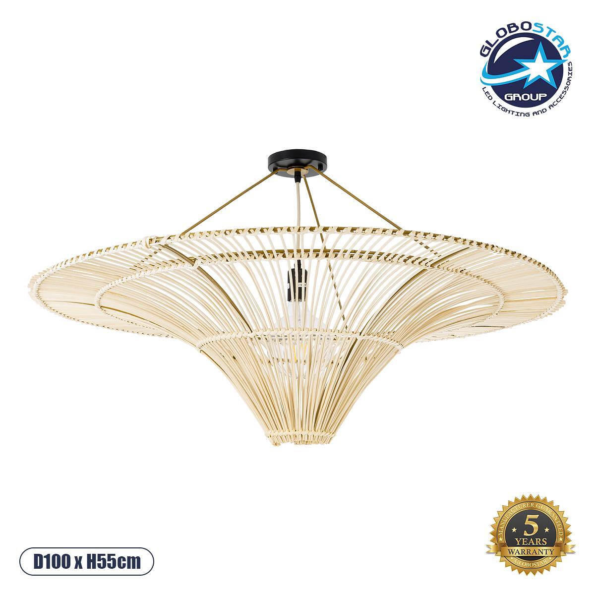 GLOBOSTAR® PALERMO 02153 Boho Пендел с фасунга 1 x E27 AC 220-240V IP20 - Бежов - Д100 x Ш100 x В55cm