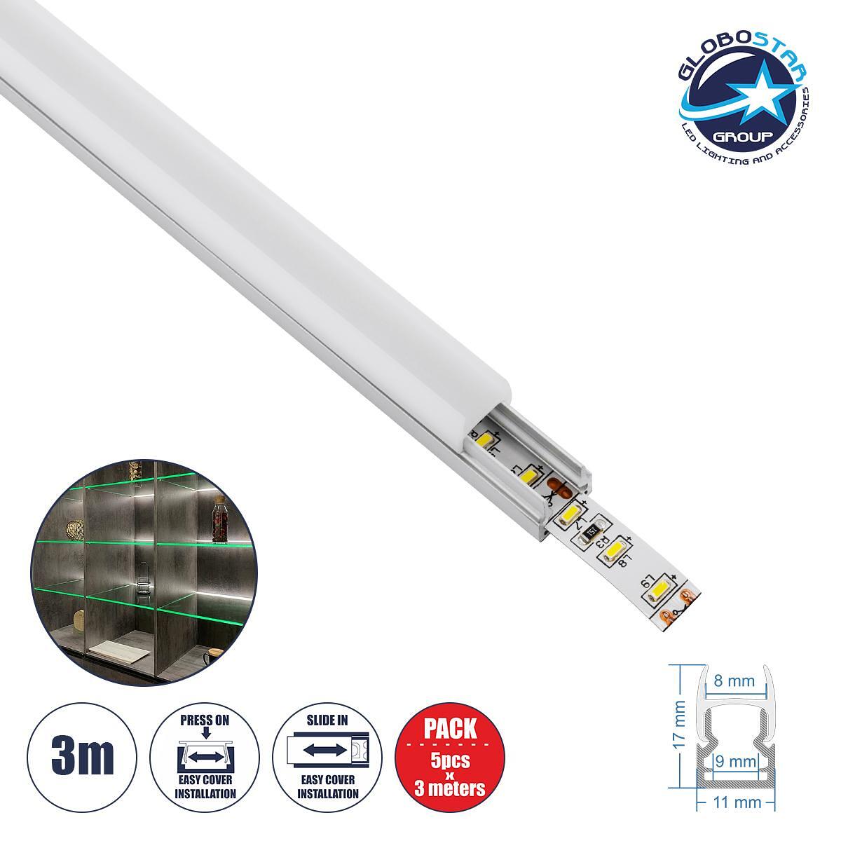 GloboStar® GLASSBOARD-PROFILE 70808-3M Алуминиев профил – Основа и радиатор за LED лента с бяло матово покритие – За молекулярно осветление на стъкло