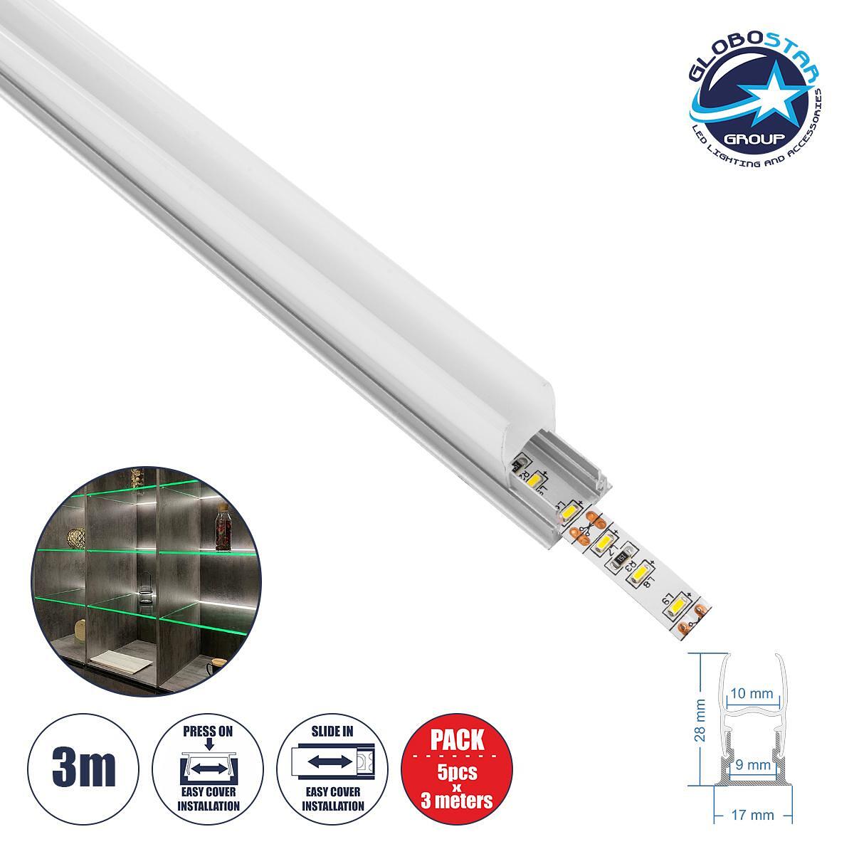 GloboStar® GLASSBOARD-PROFILE 70812-3M Алуминиев профил – Основа и радиатор за LED лента с бяло матово покритие – За молекулярно осветление на стъкло