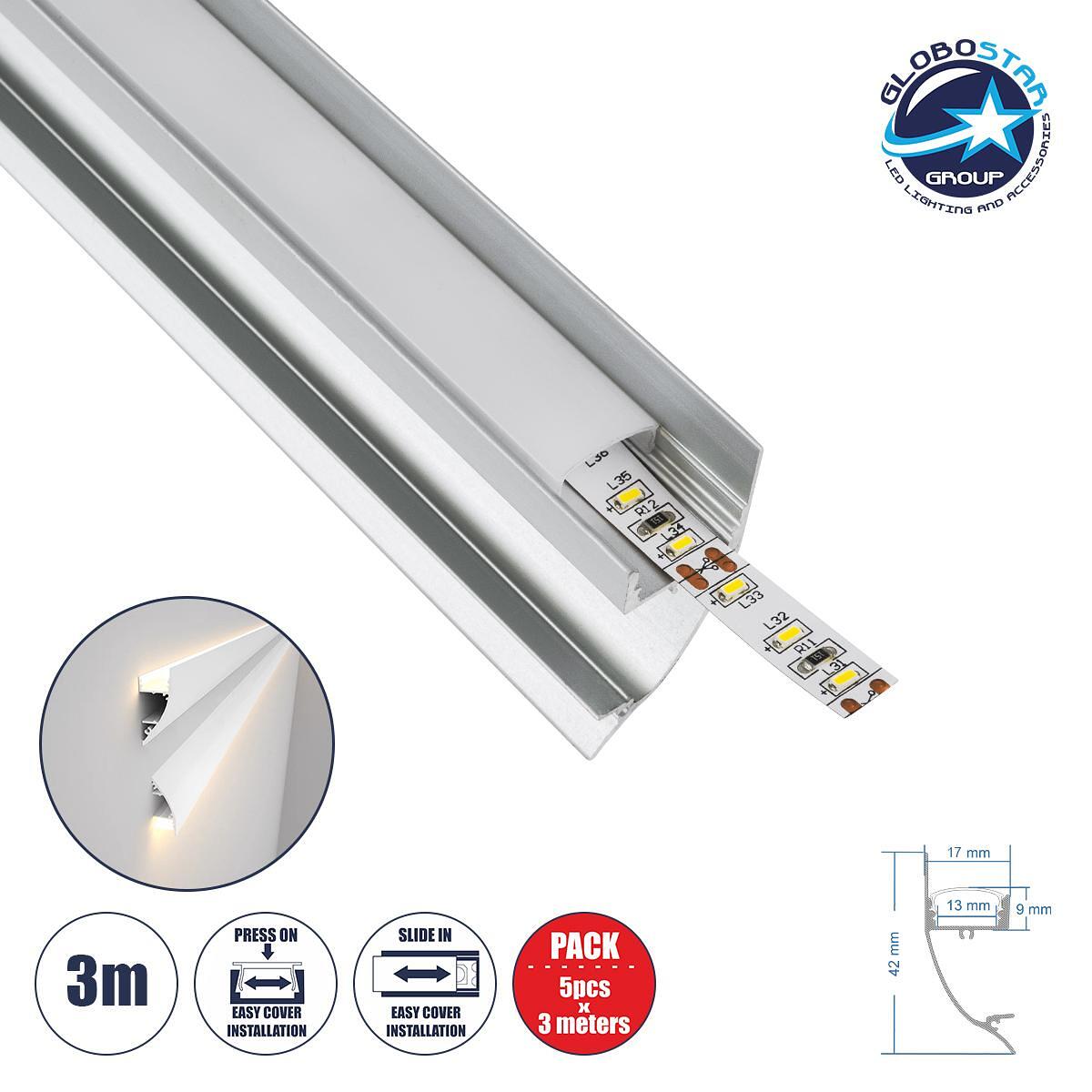 GloboStar® SURFACE-PROFILE 70857-3M Алуминиев профил – Основа и радиатор за LED лента с бяло матово покритие – За повърхностен монтаж за създаване на
