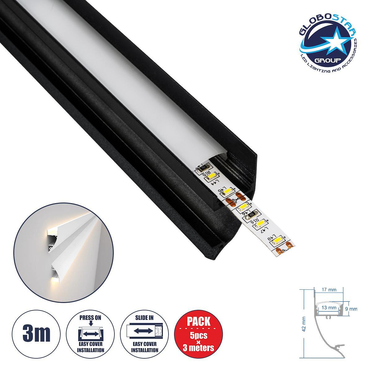 GloboStar® SURFACE-PROFILE 70859-3M Алуминиев профил – Основа и радиатор за LED лента с бяло матово покритие – За повърхностен монтаж за създаване на