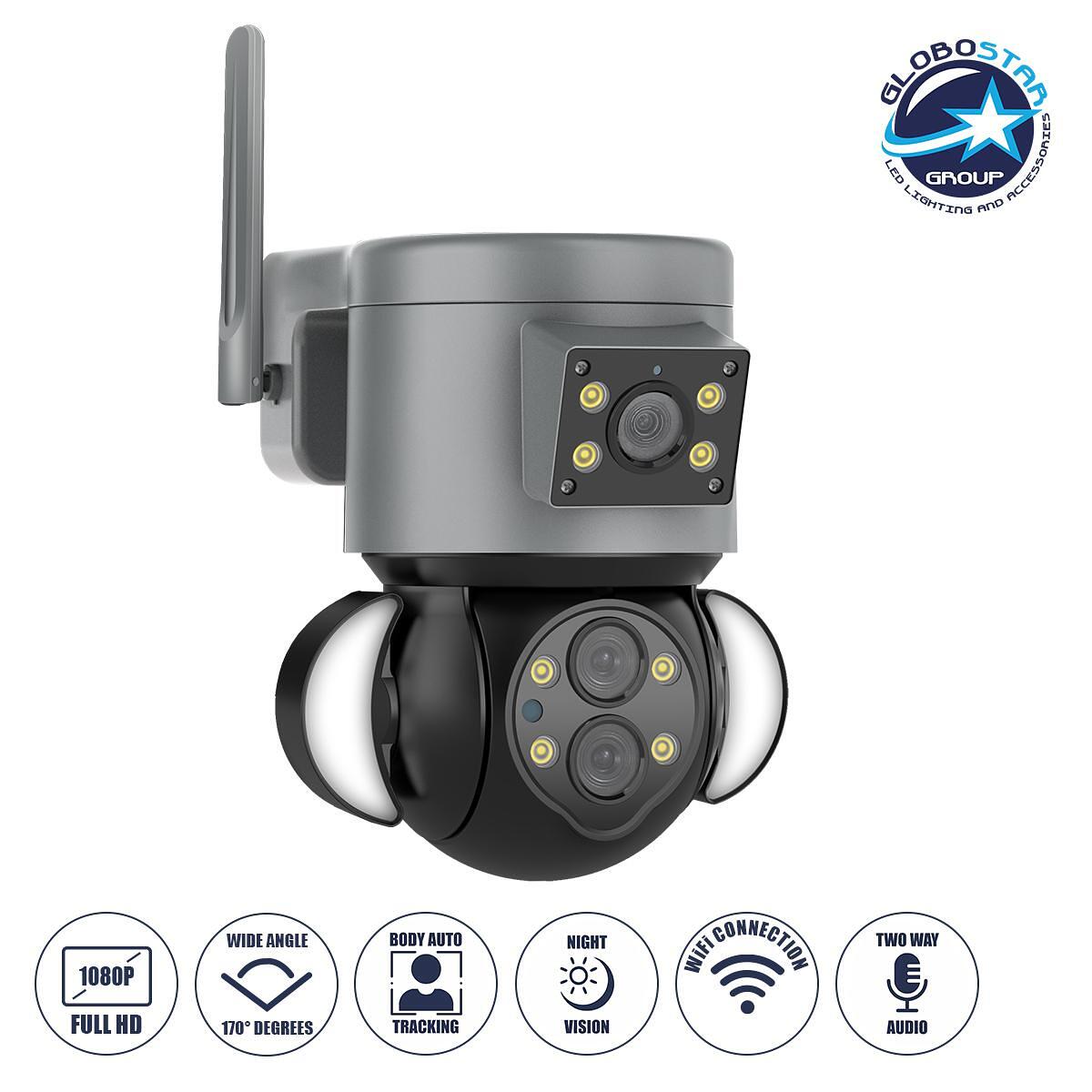 GloboStar® 86077 WiFi HD 1080P 350° Стенна Камера Контакт с Двунасочен Аудио Канал & Датчик за Движение - Дистанционно Управление - Водоустойчива IP6