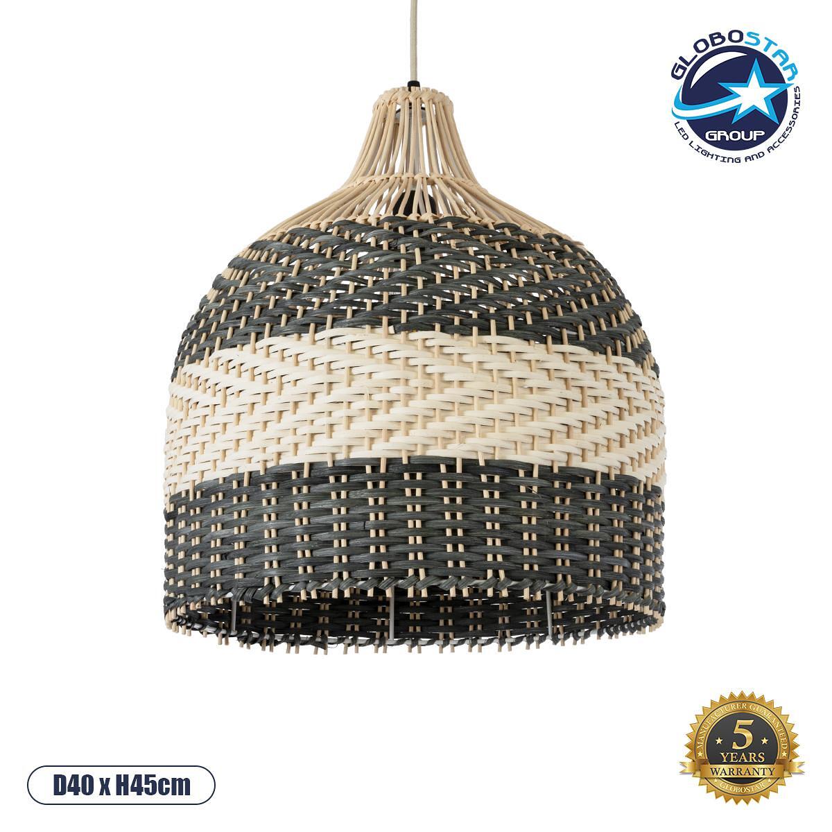 GLOBOSTAR® BARBADOS 01944 Boho Висяща Лампа за Таван с Фасунга 1 x E27 AC 220-240V IP20 - Бежово & Маслинено - Д40 x Ш40 x В45cm