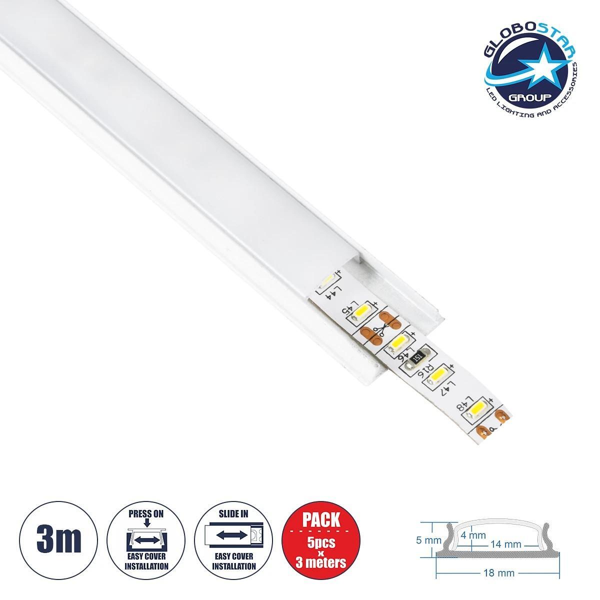 GloboStar® CURVED-PROFILE 70863-3M Алуминиев профил - Основа и радиатор за LED лента с бяло матово покритие - За повърхностен монтаж - Гъвкав с възмо