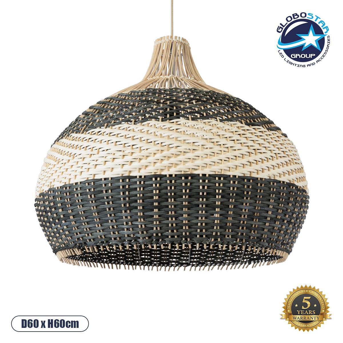 GLOBOSTAR® BARBADOS 01947 Boho Висяща Лампа за Таван с Фасунга 1 x E27 AC 220-240V IP20 - Бежово & Маслинено - Д60 x Ш60 x В60cm