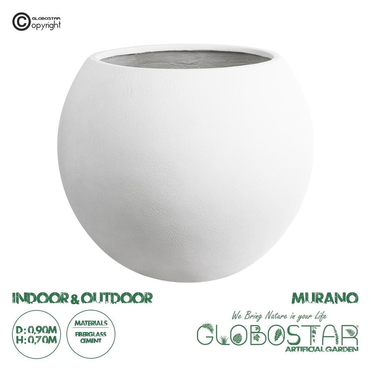GloboStar® Изкуствена Градина MURANO 20766 Подов Полиестерен Циментов Кашпo - Саксия Бяла Φ90 x В70cm