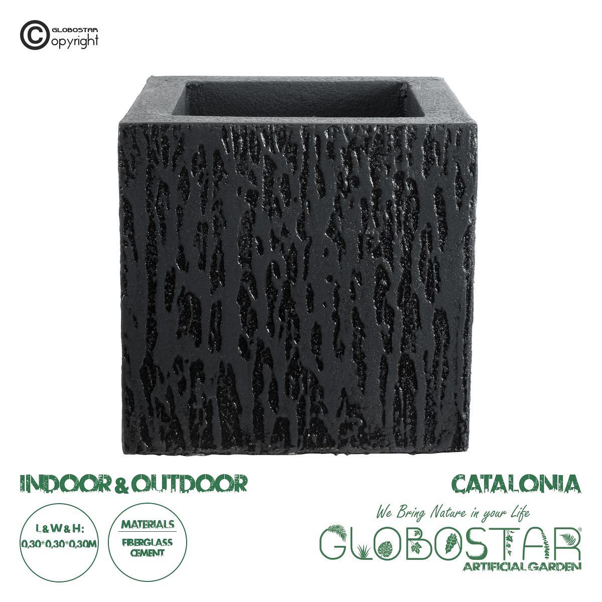 GloboStar® Изкуствена Градина CATALONIA 20767 Подов Полиестерен Циментов Саксия Кашпа - Flower Pot Черен М30 x Ш30 x В30cm