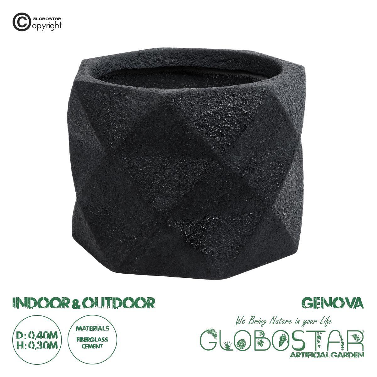 GloboStar® Изкуствена Градина GENOVA 20726 Подов Полиестерен Циментов Кашпo Саксия - Flower Pot Черен Φ40 x В30cm